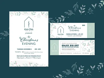 Eco Chic Christmas Evening invitation ticket