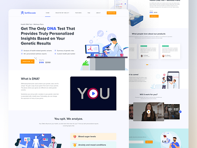 Selfdecode Landing Page Redesign Concept 2021 best dribbble shot design dna dna kit flat genetics genome health illustration landing page meditech minimal redesign selfdecode trend ui user experience ux website