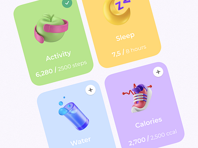 App Icons 2d 3d 3d art 3d graphic 3d icons 3d modeling app art ativity branding calories fitnes app icons illustrations mobile sleep ui vector water