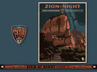 Zion at Night Half event logo marathon medal national park night poster ribbon zion