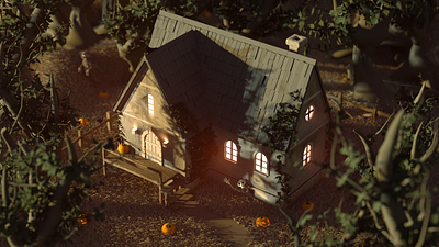 Halloween 2021 3d c4d cartoon cinema4d halloween halloween2021 house isometric pumpkin redshift skeleton skull