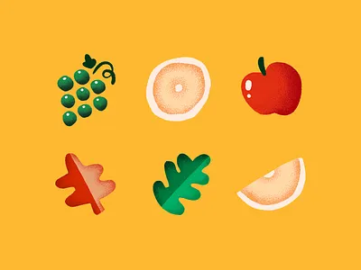Assorted Fruits apple dots flower fruits grapes illustration orange stipple texture