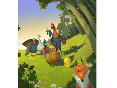 Reader Illustration animals chick environment forest fox goose hen illustration kids photoshop rooster turkey