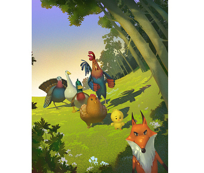 Reader Illustration animals chick environment forest fox goose hen illustration kids photoshop rooster turkey