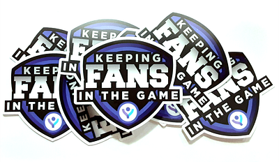 "Fans In The Game" stickers graphic design marketing print stickers typography