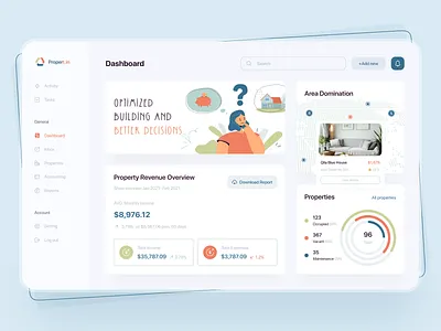 Propert.in - Property Management Dashboard buy chart clean ui dashboard property property income property management real estate rent task tenants ui web design webapp website website design
