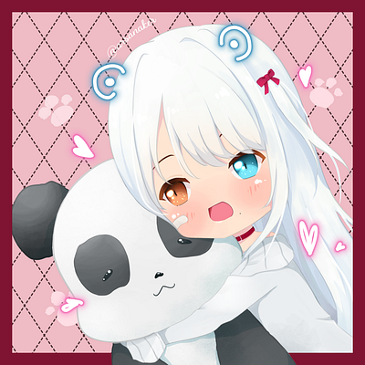 Panda plushie anime chibi chibi bear cute digital illustration neon panda