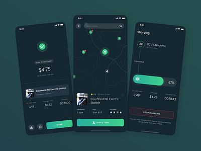 CasGo - Electric Vehicle Charging Station App android app car charging clean dark dashboard design electric futuristic ios maps minimalist mobile navigation tesla ui ux vehicle