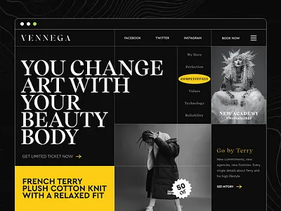 Vennega Landing Proposal blog branding creative design fashion header landing landing page popular product design ui ux web web design