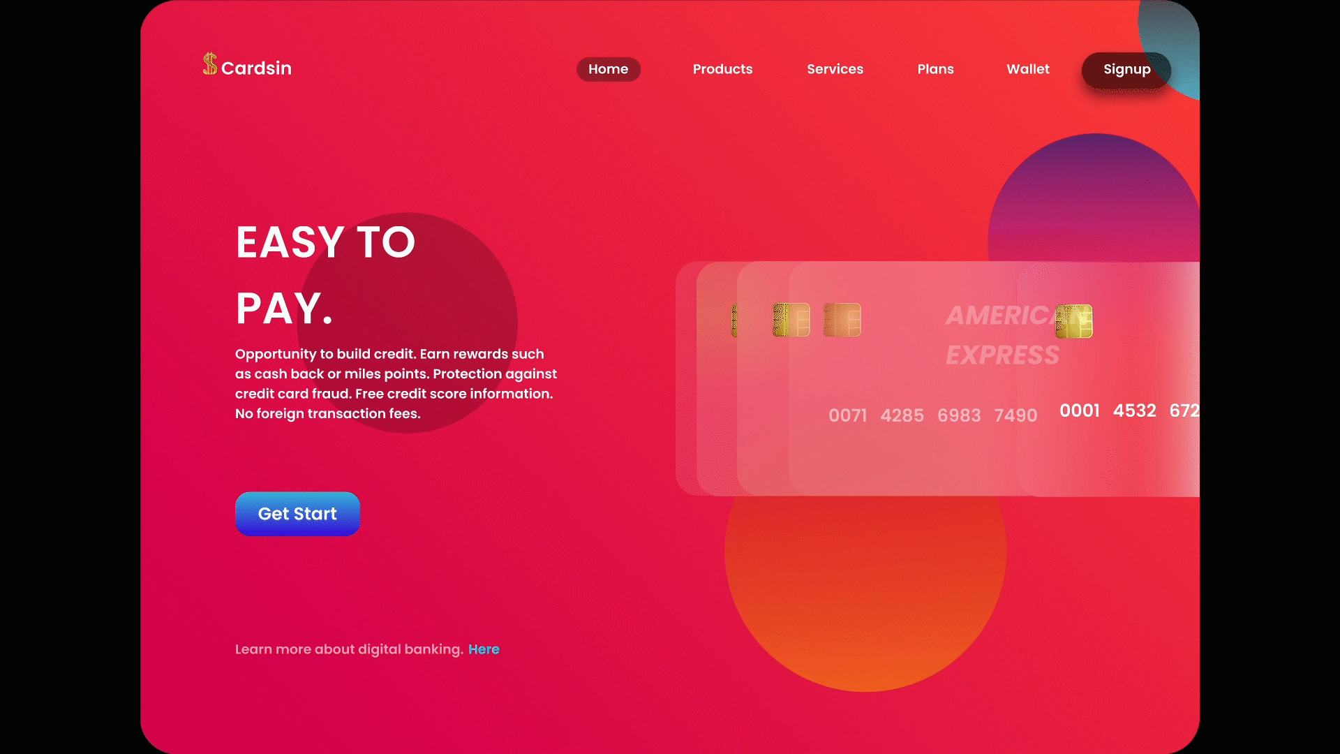 Credit Card Web UI/UX design landingpage ui ux uxdesign