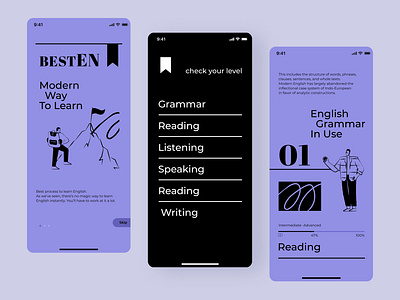 BestEN check your level app app ui appux brutalism brutalist course design educational elearning illustration ios learning learning app learning platform mobile app mobile app design study app ui uiux uiuxdesign