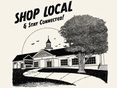 Shop Local This Spooky Season bats building creepy halloween haunt haunted house illustration moon october retro scary spooky store vintage