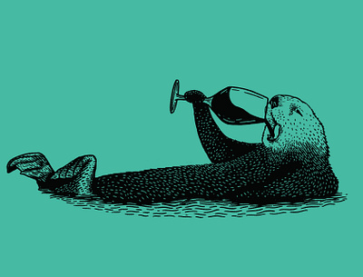 Drunk Otter, 2024 block cute drink drinking drunk funny illustration linocut ocea otter otters pnw print sea water wildlife wine