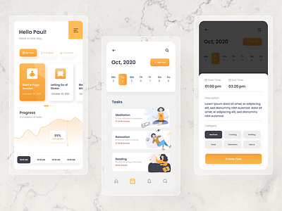 Tracking App UI Concept | Task Management App | daily routine appdesign best dribbble shot branding creative interface ios app design modern productive reminder app task list task management task management app to do list todo app tracker tracking app ui