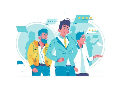 Ratings and reviews background branding business cartoon design illustration logo person ui vector