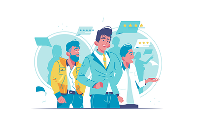 Ratings and reviews background branding business cartoon design illustration logo person ui vector
