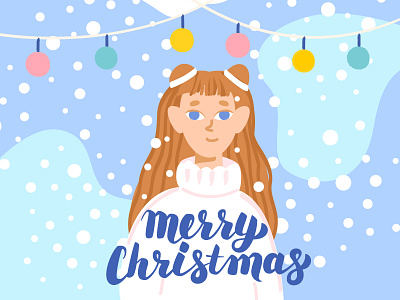 Merry Christmas Trendy Postcard christmas christmas ball december decoration girl greeting card holiday illustration merry christmas new year postcard seasonal snow sweater vector winter woman