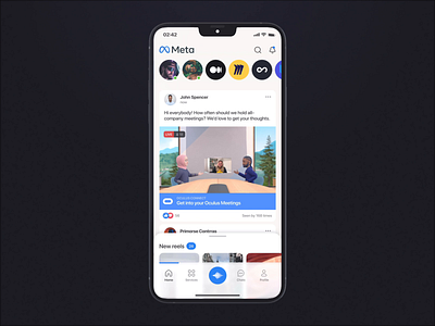Meta Super App Concept animated ar concept facebook horizon instagram meta metaverse motion oculus stories super app ui ux vr work place