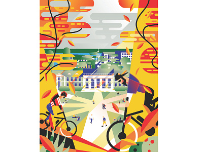 Ride Back into College abstract bicycle bikes caricature contemporary design editorial education illustration illustrator learening logo school sports students university vector