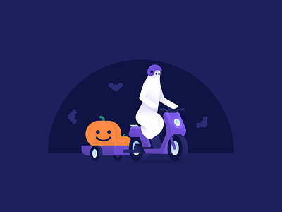 Trick or treat cabify cabifydesign ghost halloween halloween design illustration illustration design mobility moped pumpkin trick or treat