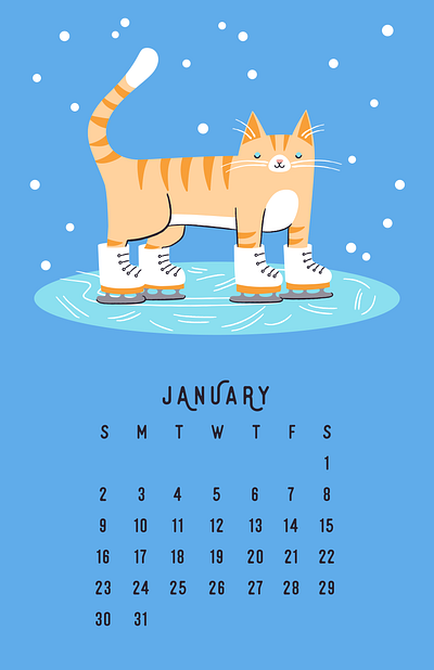 Catlendar 2022 - January calendar cat design drawing illustration january vector