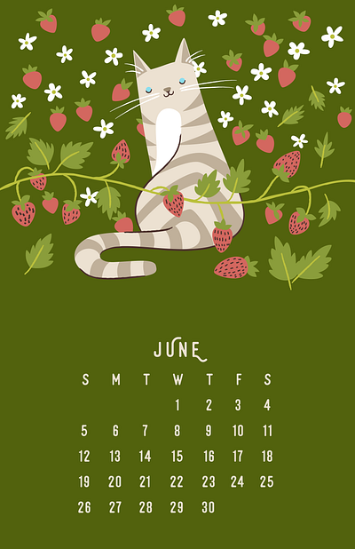Catlendar 2022 - June calendar cat design drawing illustration june vector