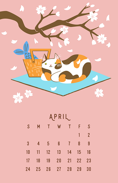 Catlendar 2022 - April april calendar cat design drawing illustration vector