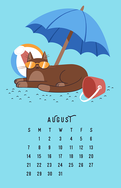 Catlendar 2022 - August august calendar cat design drawing illustration vector