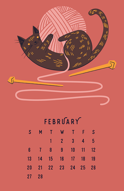 Catlendar 2022 - February calendar cat design drawing february illustration vector