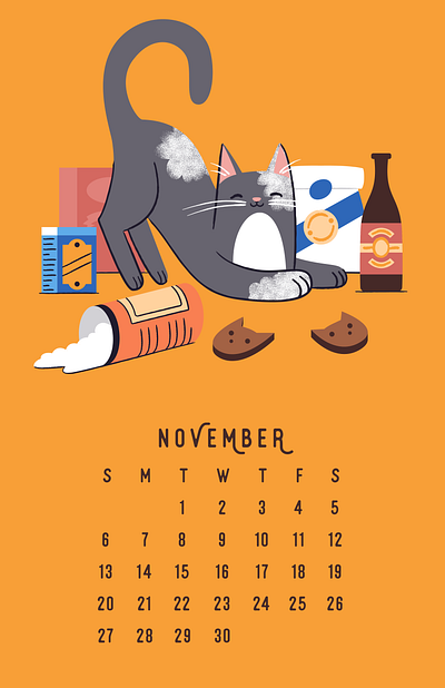 Catlendar 2022 - November calendar cat design drawing illustration november vector