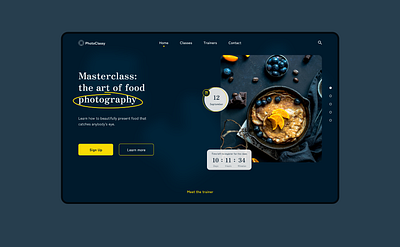 Food Photography Class Homepage button call to action cards color palette cta button design desktop hero image homepage navigation photography timer ui ui design ux design