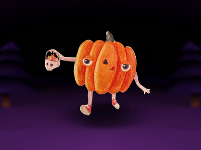 Pumpkinhead walkcycle cel animation character character design cute cute character frame by frame front walkcycle halloween helloween illustration mix media mix style motion graphics pumpkin spooky walkcycle