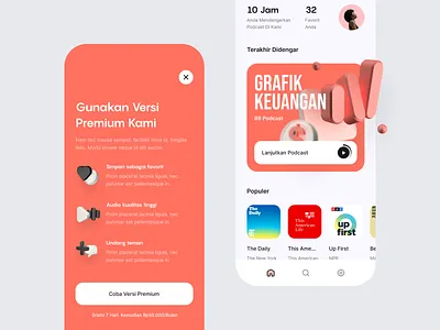 Podcast App 2 - Exploration 3d 3d model app chart design exploration home icon illustration iphone mobile podcast podcasts ui userinterface