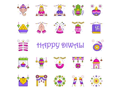 Diwali celebration celebration deepavali diwali diya happy diwali icons icons set illustration lamp lights vector vectors