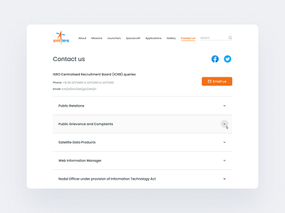 Daily UI - Contact us app app design branding colors contact us dailyui dailyuichallenge design email facebook hierarchy isro rocket space twitter typography ui ux web web design.