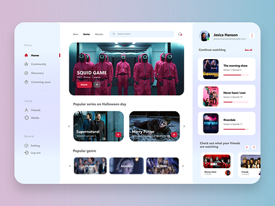 Dashboard Design for Series app dashboard design movie online series squidgame ui ux