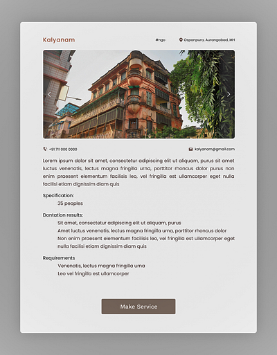 Organization Details Page card hover ui ux