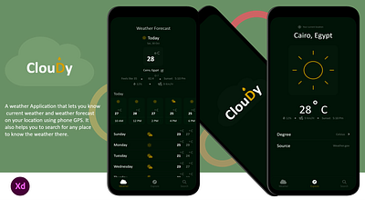 ClouDy a weather application app design icon typography ui ux