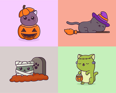 Halloween Cat Monster cartoon cat cute halloween happy illustration