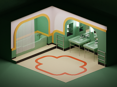 Overlook Hotel's Room 237 - The Shining (1980) 3d 3d modeling bathroom blender green illustration isometric low poly movie render