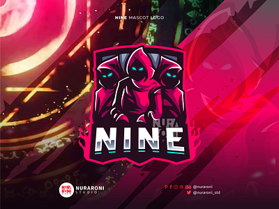 NINE - Gaming Mascot Logo 3d animation branding cartoon character dark design esport graphic design hood illustration logo mascot motion graphics society ui vector