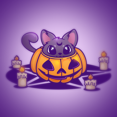 Feline Invocation cat cute design dribbble halloween illustration logo pumpkin pumpkins vector vector art