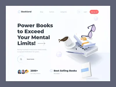 Bookland online book shop website app design book shop web book shop website design inspiration ios app landing page landingpage minimal modern online website trendy ui ui design uidesign uiux web website