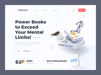 Bookland online book shop website app design book shop web book shop website design inspiration ios app landing page landingpage minimal modern online website trendy ui ui design uidesign uiux web website