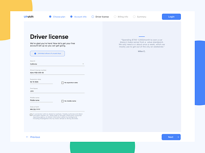 User Onboarding / Driving licence info edutech fintech saas ui