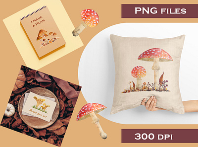 Watercolor Mushroom Clipart amanita autumn brown clip art clipart fall forest fungi illustration mushroom poisonous porcini watercolor wood woodland