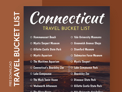 Connecticut Travel Bucket List Free Google Docs Template america bucket bucketlist checklist doc docs goals google journey list print printing template templates to do list todolist travel traveling united states usa