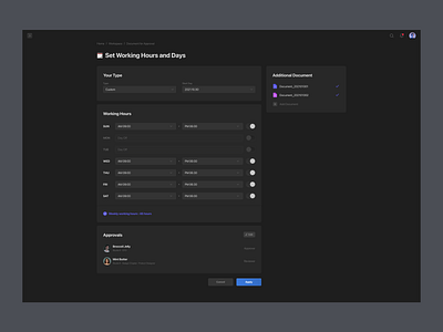 Setting - Schedule clean dark theme date schedule scheduler setting setting ui settings settings ui time web web design workflow