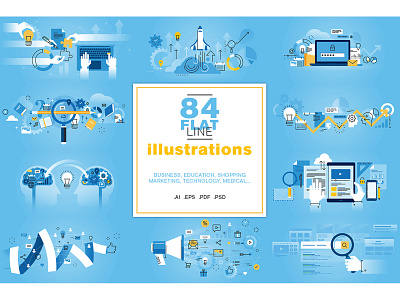 Set of Flat Line Illustrations analysis