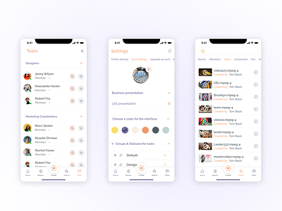 Workspace/ mobile app audio branding chatroom collaboration design logo menu mobile app search settings tab bar task team ui upgrade ux video website workspace